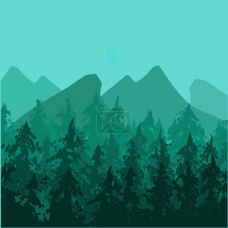 Ilustración de Bosque de montaña verde, diseño abstracto del logotipo, ilustración del vector - Imagen libre de derechos