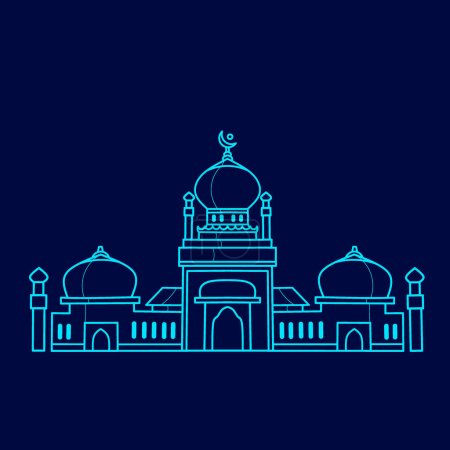 Illustration for Muslim mosque flat design facade background. Flat Islamic colorful logo architectural object. Abstract vector illustration. Beautiful Muslim shrine icon illustration. Eastern cultural landmark - Royalty Free Image