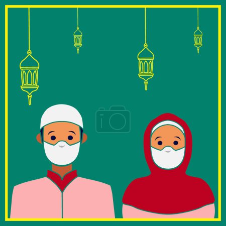 Ilustración de Musulmanes con máscaras protectoras, diseño abstracto del logotipo, ilustración vectorial - Imagen libre de derechos