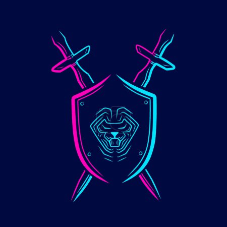 Ilustración de Espadas y escudo, diseño abstracto del logotipo, ilustración del vector - Imagen libre de derechos