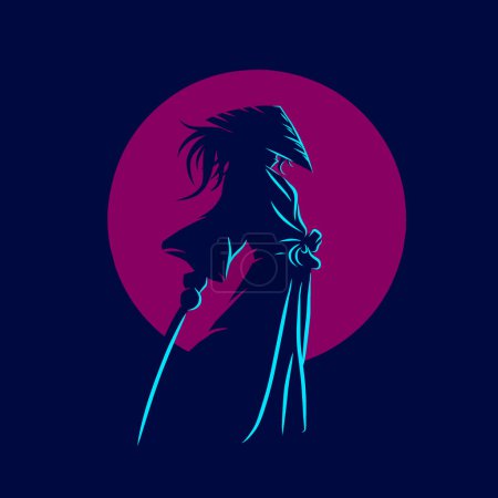 Ilustración de Samurai con espada, diseño de logotipo abstracto, ilustración vectorial - Imagen libre de derechos