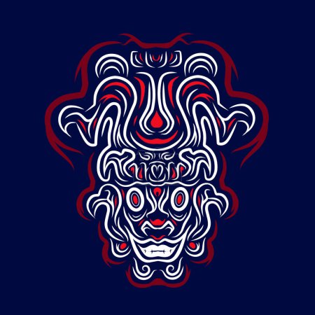 Illustration for Asian Indonesian ethnic line art logo. Colorful tribal design with dark background. Abstract vector illustration. Isolated with navy background for t-shirt, poster, clothing, merch, apparel. - Royalty Free Image