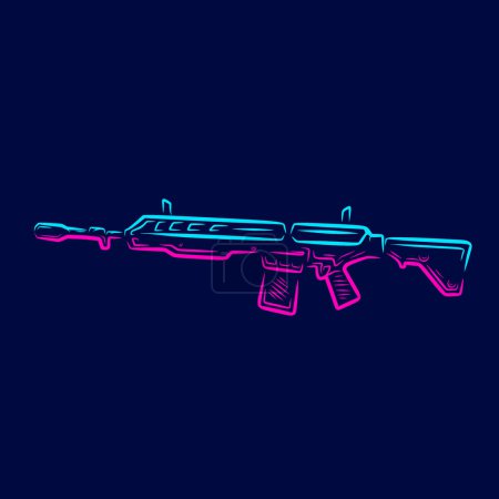 Illustration for War machine. Vintage riffle gun weapon Line. Pop Art logo. Colorful design with dark background. Abstract vector illustration. Isolated black background for t-shirt, poster, clothing. - Royalty Free Image