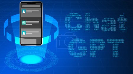 Ilustración de ChatGPT desarrollado por OpenAI. Logo OpenAI y texto ChatGPT en el fondo del ciberespacio. ChatGPT ilustración para banner, sitio web, landing page, anuncios, plantilla de folleto. - Imagen libre de derechos