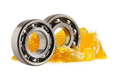 Photo for Grease and ball bearing  isolated on white background, lithium machinery lubrication for automotive and industrial. - Royalty Free Image