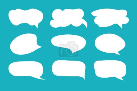 Ilustración de Burbuja de voz, Cómico llamada de diálogo, frases de conversación nubes, conjunto de formas coloridas icono con mensaje de chat, ilustración de vectores - Imagen libre de derechos