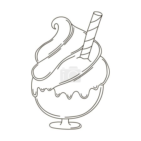 Illustration for Coloring graphic element for your design. Illustration in hand draw style. Ice cream in a glass vase. Icon, pin, sticker, sign - Royalty Free Image