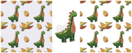 Illustration for Dinosaurs of the Jurassic period. Hand drawn Set dinosaurs seamless pattern. Print for cloth design, textile, fabric, wallpaper - Royalty Free Image
