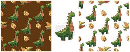 Illustration for Dinosaurs of the Jurassic period. Hand drawn Set dinosaurs seamless pattern. Print for cloth design - Royalty Free Image