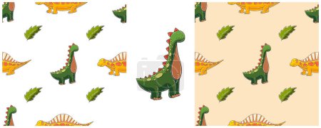 Illustration for Dinosaurs of the Jurassic period. Set funny kids dinosaurs seamless pattern. Print - Royalty Free Image