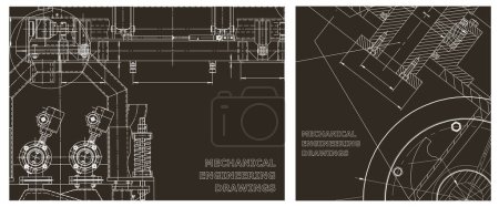 Ilustración de Dibujo mecánico. Juego de ilustración de ingeniería. Cubierta, volante, banner, fondo - Imagen libre de derechos