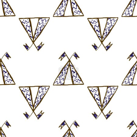 Seamless pattern. Children's drawings with wax crayons. Tent, wigwam. Print for cloth design, textile, fabric, wallpaper wrapping
