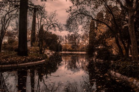 Foto de Pond with silk water in the fall in the capricho park of the city of madrid urban photography - Imagen libre de derechos