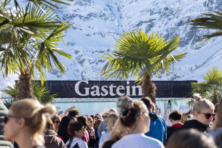 Photo for AUSTRIA, SPORTGASTEIN - March 18, 2023: Event Palmen auf den Almen,open area with palm trees and mountains. High quality photo - Royalty Free Image