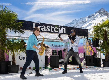 Photo for AUSTRIA, SPORTGASTEIN - March 18, 2023: Event Palmen auf den Almen, performers perform in an open area. High quality photo - Royalty Free Image
