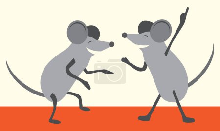 Illustration for Two cartoon mice are laughing and dancing the night away - Royalty Free Image