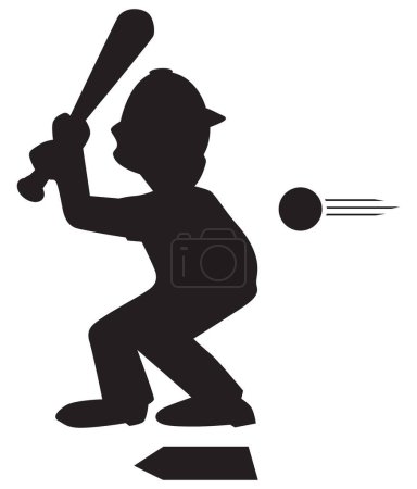 Téléchargez les illustrations : A young baseball player in silhouette is getting ready to swing at a ball - en licence libre de droit