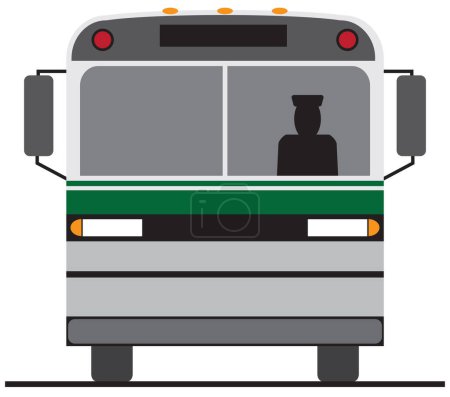 Ilustración de Frontal view of a flat vector cartoon city bus with driver - Imagen libre de derechos