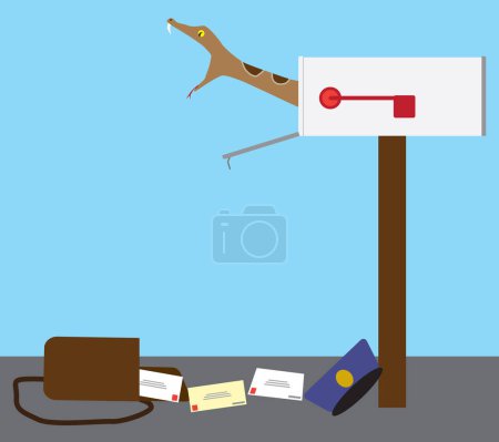 Illustration for A postal worker has been scared away by a snake in a mailbox - Royalty Free Image