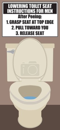 Illustration for A sign hanging in a bathroom that explains how to lower the toilet seat - Royalty Free Image