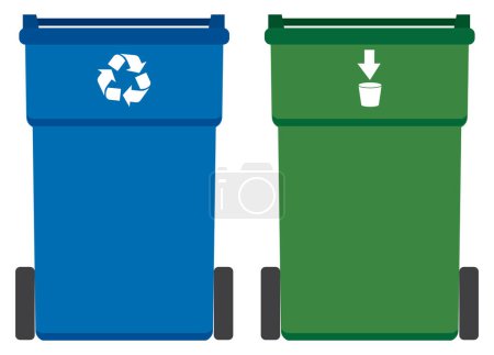 Téléchargez les illustrations : Deux poubelles à vecteur plat côte à côte sont prêtes à l'emploi - en licence libre de droit