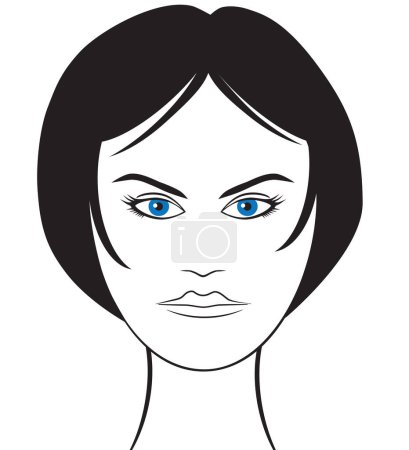 Téléchargez les illustrations : Illustration vectorielle d'une jolie femme aux yeux bleus regardant vers le spectateur - en licence libre de droit