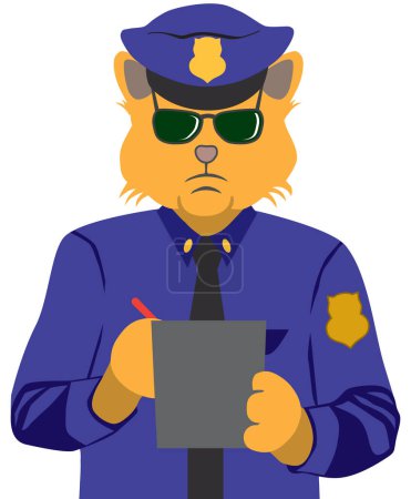 Illustration for A cartoon police cat is writing out a ticket - Royalty Free Image