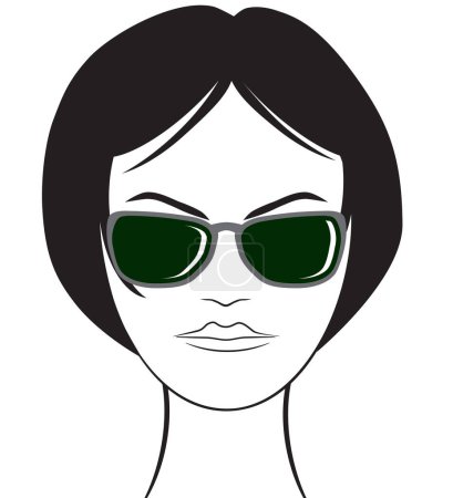 Téléchargez les illustrations : Une jolie femme portant des lunettes de soleil regarde vers le spectateur - en licence libre de droit