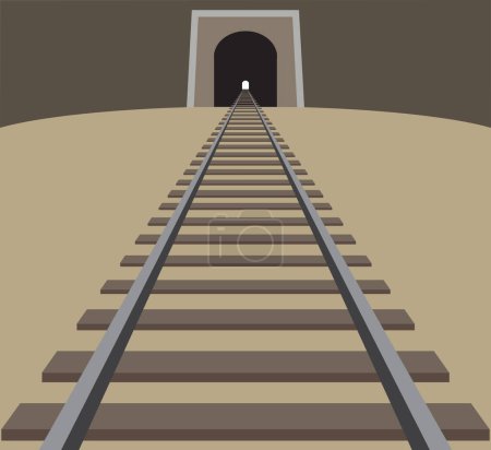 Ilustración de Un conjunto de vías férreas que atraviesan un túnel con una luz al final - Imagen libre de derechos