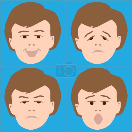 Illustration for A young boy is experiencing multiple different mood stages - Royalty Free Image
