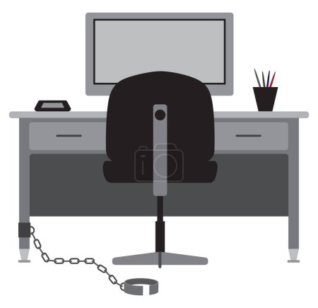 Ilustración de Un trabajador que fue encadenado a su escritorio ha logrado escapar - Imagen libre de derechos