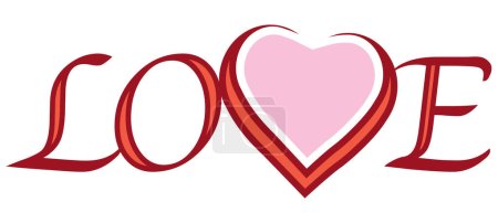 Ilustración de La palabra amor con la v en forma de corazón - Imagen libre de derechos