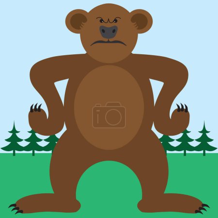 Téléchargez les illustrations : Un ours de bande dessinée grincheux avec des pattes sur les hanches est flagrant au spectateur - en licence libre de droit