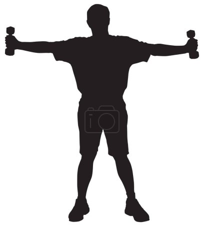 Illustration for A man is working out with weights in silhouette - Royalty Free Image