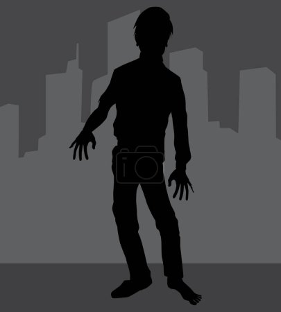 Illustration for A zombie is wandering around in the dark looking for brains - Royalty Free Image