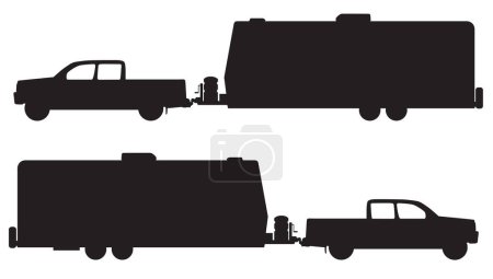 Ilustración de Una camioneta está conectada a un remolque del campamento en silueta - Imagen libre de derechos