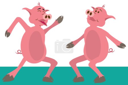 Téléchargez les illustrations : Une paire de porcs de dessin animé se mettent en route - en licence libre de droit
