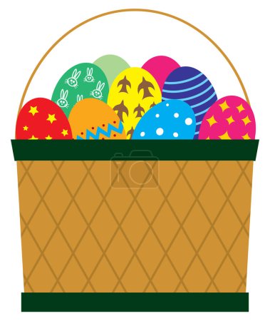 A basket full of colorful Easter eggs is ready for distribution