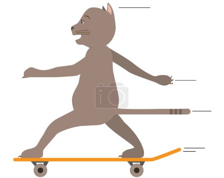 A cartoon cat is enjoying a ride on a skateboard