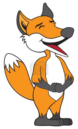 A happy cartoon fox is having a good belly laugh
