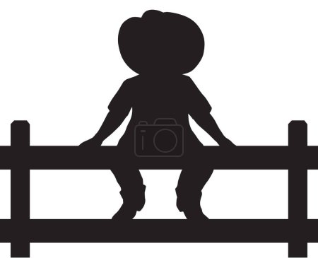 A young cowboy is sitting on a fence in silhouette