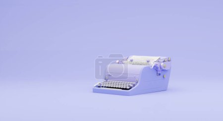 Photo for Stack of books with typewriter machine, headphones isolated on pastel purple background. Audiobook concept. Minimal composition for social media and workplace concept - Royalty Free Image
