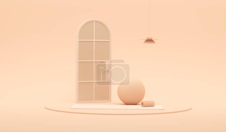 Photo for Peach Fuzz is a trend colour year 2024 in sport fitness equipment. Arch door, Sport mat, yoga block. Gym 3d render - Royalty Free Image