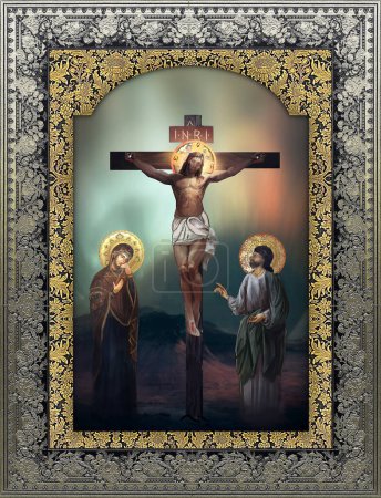 Foto de Digital icon of crucifixion of Jesus Christ son of God - Imagen libre de derechos