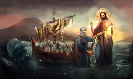 Téléchargez les photos : Jésus Christ marche sur l'eau - en image libre de droit
