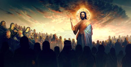 Téléchargez les photos : Jésus enseigne sur la montagne - en image libre de droit