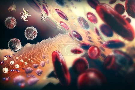 Photo for Illustration of blood cells flowing through a microscope - Royalty Free Image