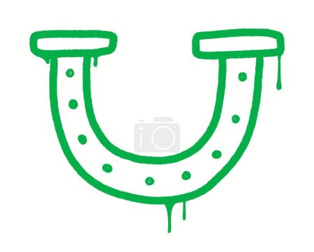 St. Patrick's day graffiti clip art. Urban street style. Green horseshoe sign. Splash effects and drops. Grunge and spray texture.