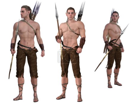 Photo for 3D Render : Fantasy male elf character isolated on the white background, wild warrior barbarian elf character,include clipping path - Royalty Free Image