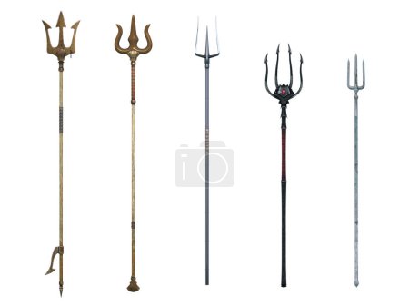 3D Render :  various type of trident weapon mockup for graphic resource include clipping path